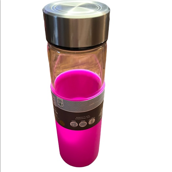 Black/Navy/Pink Wide Mouth Glass Water Bottle with Sleeve - Picture 2 of 6